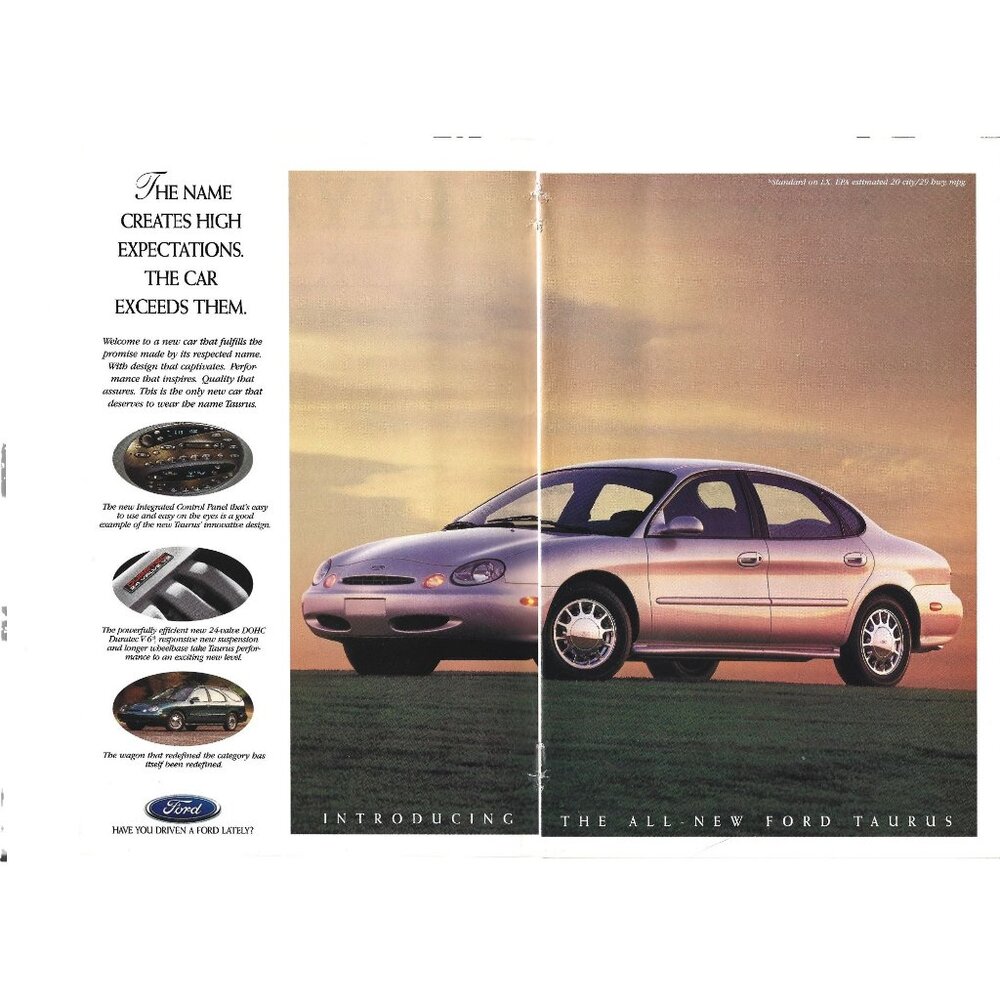 New Ford Taurus Car Sedan 1990s Vintage Print Ad 2 PAGE